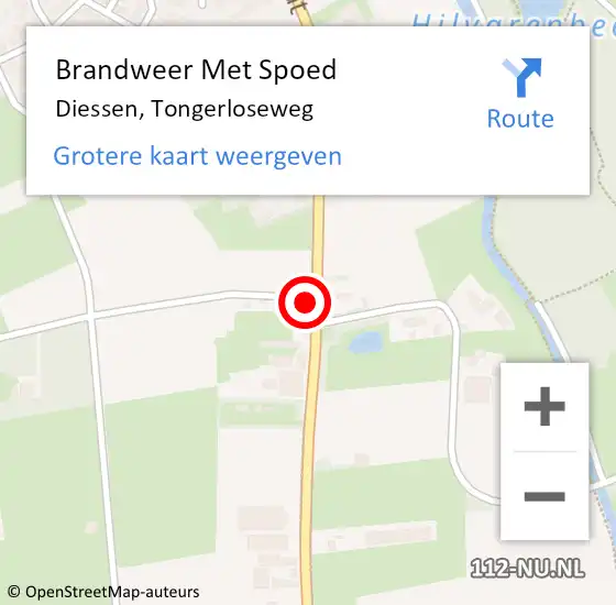 Locatie op kaart van de 112 melding: Brandweer Met Spoed Naar Diessen, Tongerloseweg op 30 september 2017 18:47