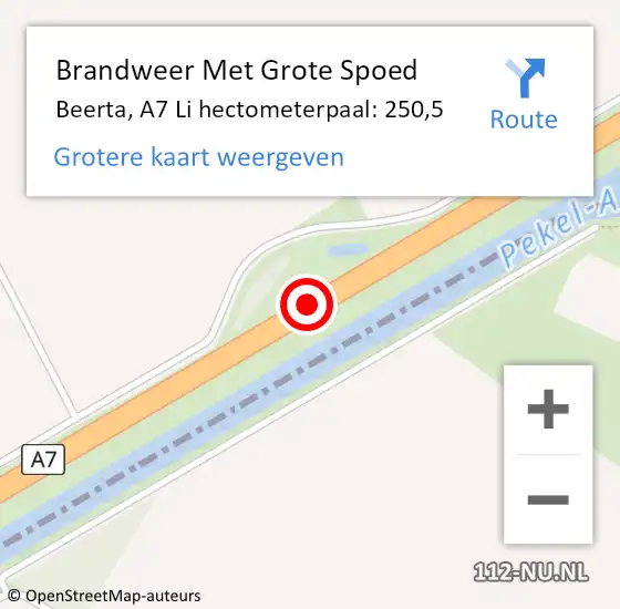 Locatie op kaart van de 112 melding: Brandweer Met Grote Spoed Naar Beerta, A7 R hectometerpaal: 250,5 op 30 september 2017 19:09