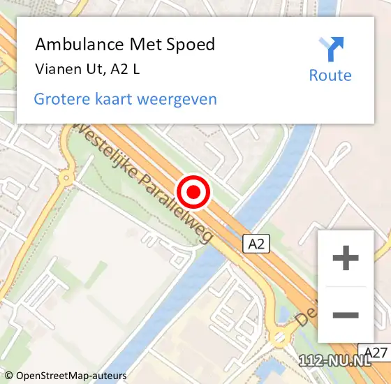 Locatie op kaart van de 112 melding: Ambulance Met Spoed Naar Vianen Ut, A2 L op 30 september 2017 19:20