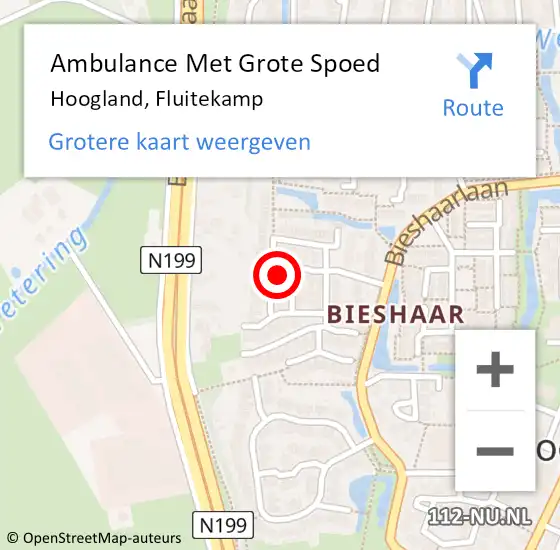 Locatie op kaart van de 112 melding: Ambulance Met Grote Spoed Naar Hoogland, Fluitekamp op 30 september 2017 22:01