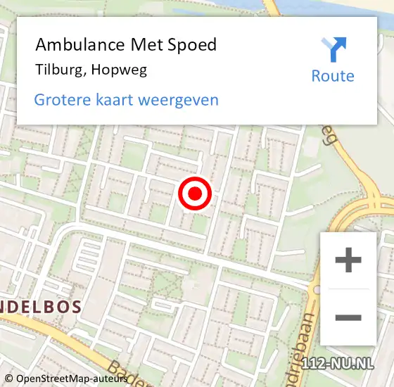 Locatie op kaart van de 112 melding: Ambulance Met Spoed Naar Tilburg, Hopweg op 30 september 2017 22:08