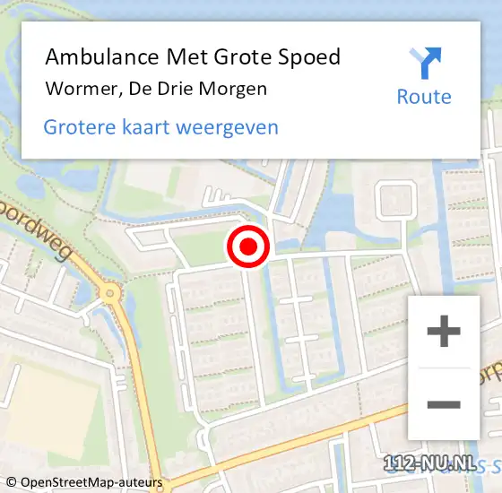 Locatie op kaart van de 112 melding: Ambulance Met Grote Spoed Naar Wormer, De Drie Morgen op 30 september 2017 22:54