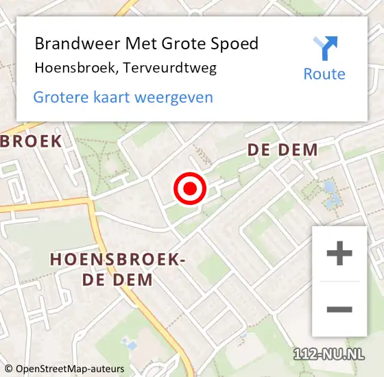 Locatie op kaart van de 112 melding: Brandweer Met Grote Spoed Naar Hoensbroek, Terveurdtweg op 30 september 2017 22:56