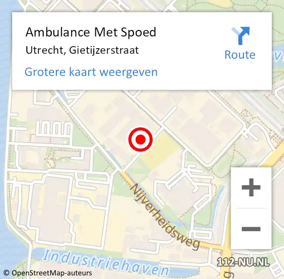 Locatie op kaart van de 112 melding: Ambulance Met Spoed Naar Utrecht, Gietijzerstraat op 30 september 2017 23:02