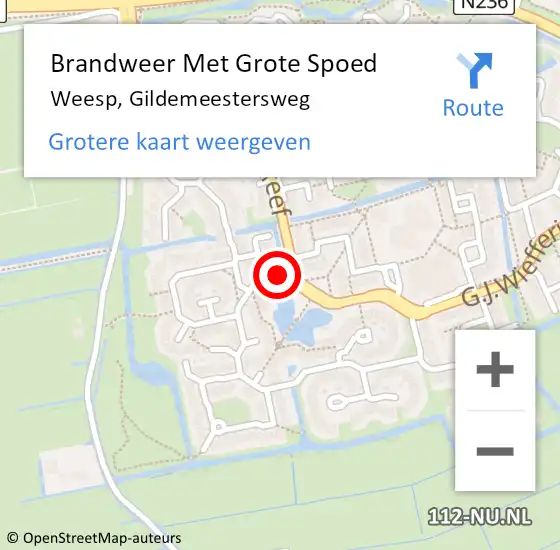 Locatie op kaart van de 112 melding: Brandweer Met Grote Spoed Naar Weesp, Gildemeestersweg op 1 oktober 2017 00:14