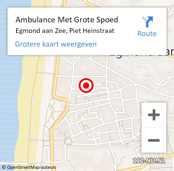 Locatie op kaart van de 112 melding: Ambulance Met Grote Spoed Naar Egmond aan Zee, Piet Heinstraat op 1 oktober 2017 00:29