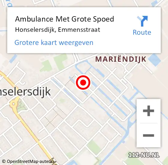 Locatie op kaart van de 112 melding: Ambulance Met Grote Spoed Naar Honselersdijk, Emmensstraat op 1 oktober 2017 01:21