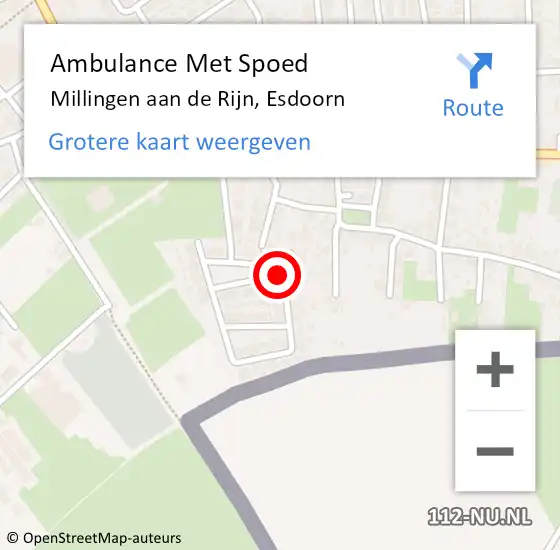 Locatie op kaart van de 112 melding: Ambulance Met Spoed Naar Millingen aan de Rijn, Esdoorn op 1 oktober 2017 01:28