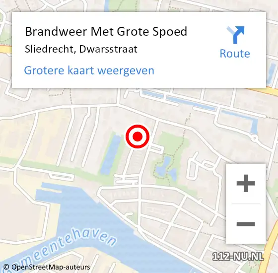 Locatie op kaart van de 112 melding: Brandweer Met Grote Spoed Naar Sliedrecht, Dwarsstraat op 1 oktober 2017 02:09