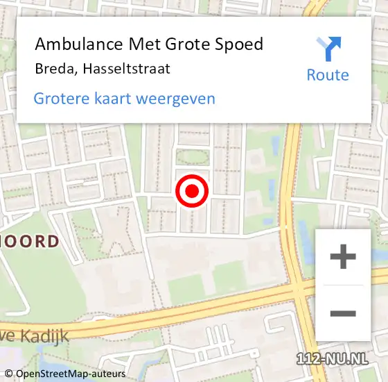 Locatie op kaart van de 112 melding: Ambulance Met Grote Spoed Naar Breda, Hasseltstraat op 1 oktober 2017 02:13