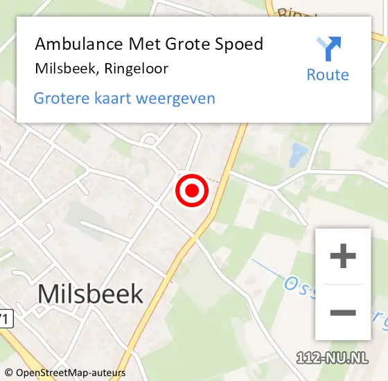 Locatie op kaart van de 112 melding: Ambulance Met Grote Spoed Naar Milsbeek, Ringeloor op 1 oktober 2017 02:18