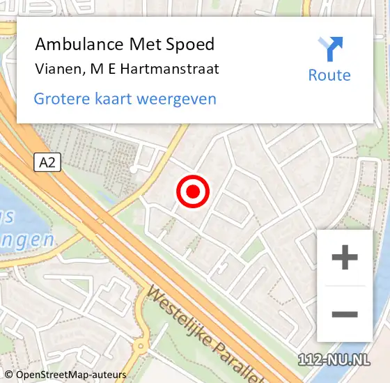 Locatie op kaart van de 112 melding: Ambulance Met Spoed Naar Vianen, M E Hartmanstraat op 1 oktober 2017 02:24