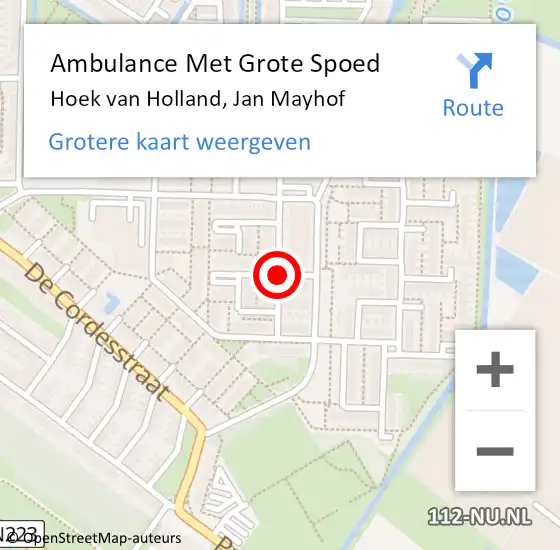 Locatie op kaart van de 112 melding: Ambulance Met Grote Spoed Naar Hoek van Holland, Jan Mayhof op 1 oktober 2017 02:32