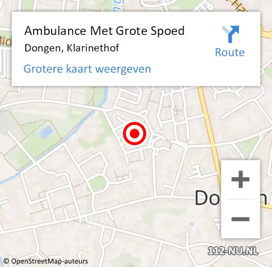 Locatie op kaart van de 112 melding: Ambulance Met Grote Spoed Naar Dongen, Klarinethof op 1 oktober 2017 08:34