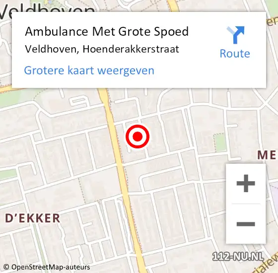 Locatie op kaart van de 112 melding: Ambulance Met Grote Spoed Naar Veldhoven, Hoenderakkerstraat op 1 oktober 2017 09:51