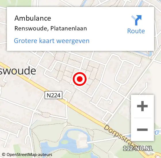 Locatie op kaart van de 112 melding: Ambulance Renswoude, Platanenlaan op 1 oktober 2017 10:10