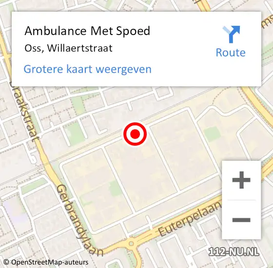 Locatie op kaart van de 112 melding: Ambulance Met Spoed Naar Oss, Willaertstraat op 1 oktober 2017 10:19