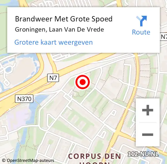 Locatie op kaart van de 112 melding: Brandweer Met Grote Spoed Naar Groningen, Laan Van De Vrede op 1 oktober 2017 11:31