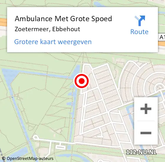 Locatie op kaart van de 112 melding: Ambulance Met Grote Spoed Naar Zoetermeer, Ebbehout op 1 oktober 2017 11:36