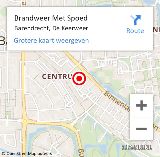 Locatie op kaart van de 112 melding: Brandweer Met Spoed Naar Barendrecht, De Keerweer op 1 oktober 2017 14:46