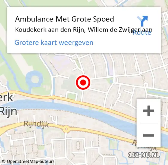 Locatie op kaart van de 112 melding: Ambulance Met Grote Spoed Naar Koudekerk aan den Rijn, Willem de Zwijgerlaan op 1 oktober 2017 16:27