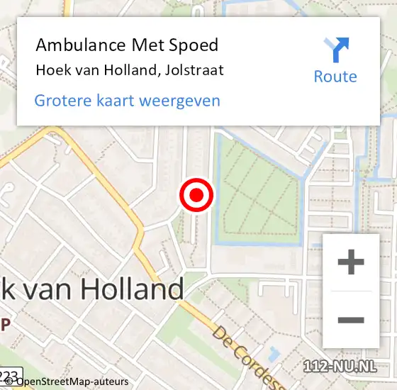 Locatie op kaart van de 112 melding: Ambulance Met Spoed Naar Hoek van Holland, Jolstraat op 1 oktober 2017 17:10