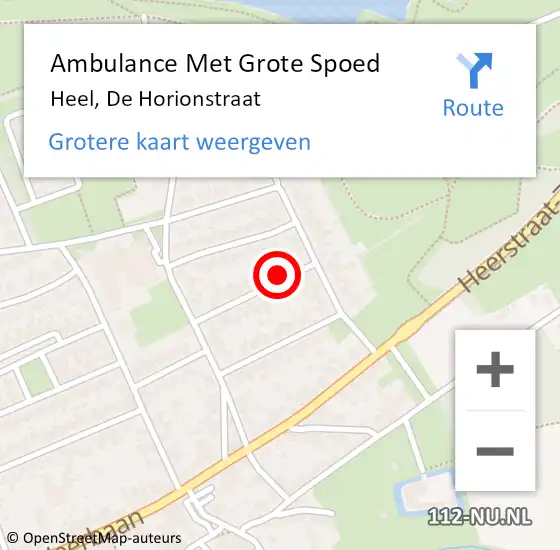 Locatie op kaart van de 112 melding: Ambulance Met Grote Spoed Naar Heel, De Horionstraat op 1 oktober 2017 17:13