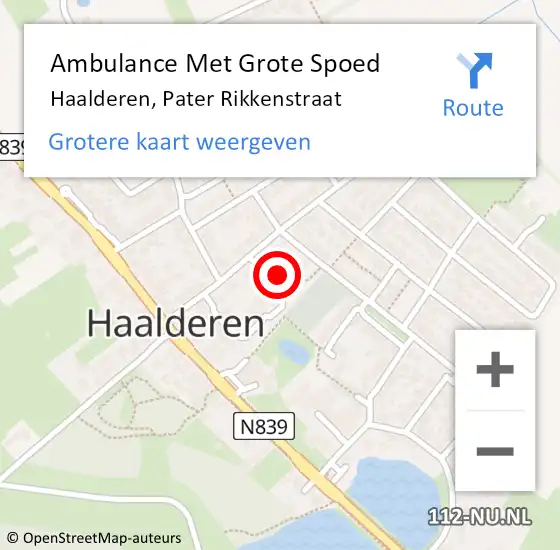 Locatie op kaart van de 112 melding: Ambulance Met Grote Spoed Naar Haalderen, Pater Rikkenstraat op 1 oktober 2017 18:31