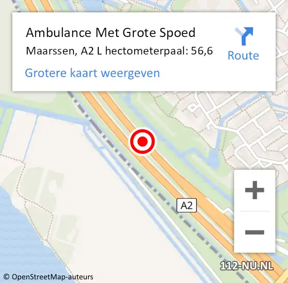 Locatie op kaart van de 112 melding: Ambulance Met Grote Spoed Naar Maarssen, A2 R hectometerpaal: 54,4 op 1 oktober 2017 18:46
