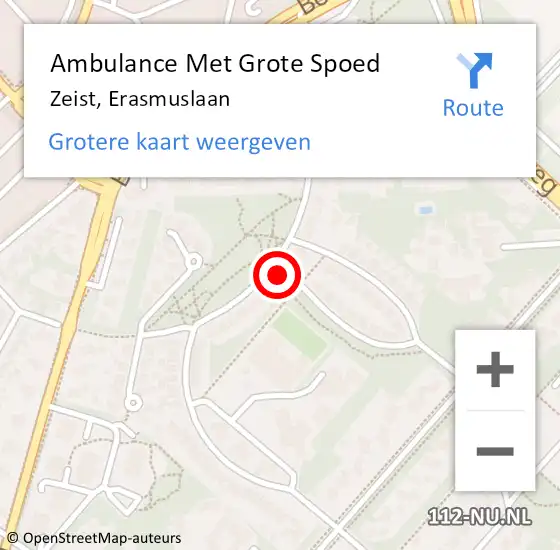 Locatie op kaart van de 112 melding: Ambulance Met Grote Spoed Naar Zeist, Erasmuslaan op 1 oktober 2017 19:12