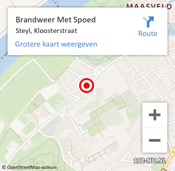 Locatie op kaart van de 112 melding: Brandweer Met Spoed Naar Steyl, Kloosterstraat op 1 oktober 2017 20:06