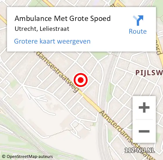 Locatie op kaart van de 112 melding: Ambulance Met Grote Spoed Naar Utrecht, Leliestraat op 1 oktober 2017 20:31