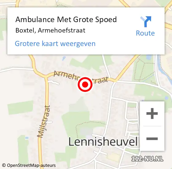 Locatie op kaart van de 112 melding: Ambulance Met Grote Spoed Naar Boxtel, Armehoefstraat op 1 oktober 2017 20:46