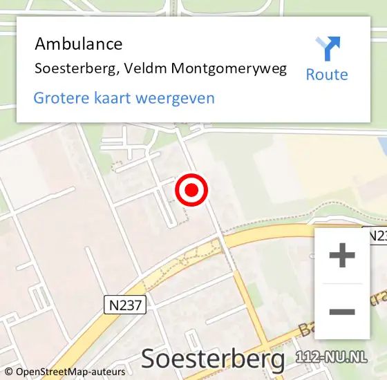 Locatie op kaart van de 112 melding: Ambulance Soesterberg, Veldm Montgomeryweg op 1 oktober 2017 22:18