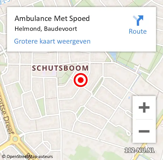 Locatie op kaart van de 112 melding: Ambulance Met Spoed Naar Helmond, Baudevoort op 1 oktober 2017 22:36