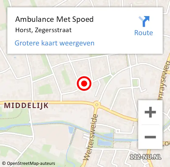 Locatie op kaart van de 112 melding: Ambulance Met Spoed Naar Horst, Zegersstraat op 3 februari 2014 03:07