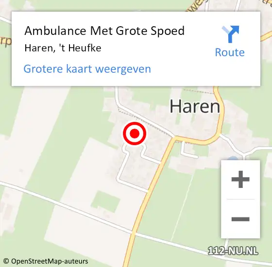 Locatie op kaart van de 112 melding: Ambulance Met Grote Spoed Naar Haren, 't Heufke op 2 oktober 2017 04:37