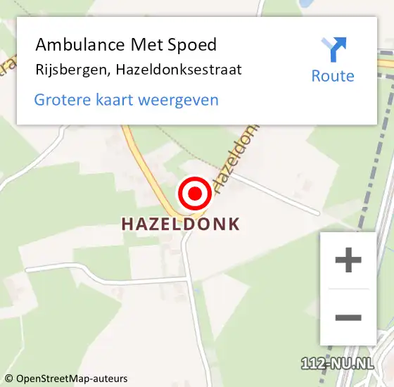 Locatie op kaart van de 112 melding: Ambulance Met Spoed Naar Rijsbergen, Hazeldonksestraat op 2 oktober 2017 04:52