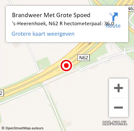 Locatie op kaart van de 112 melding: Brandweer Met Grote Spoed Naar 's-Heerenhoek, N62 R hectometerpaal: 36,0 op 2 oktober 2017 07:13