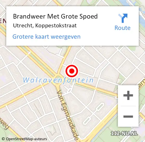 Locatie op kaart van de 112 melding: Brandweer Met Grote Spoed Naar Utrecht, Koppestokstraat op 2 oktober 2017 07:13