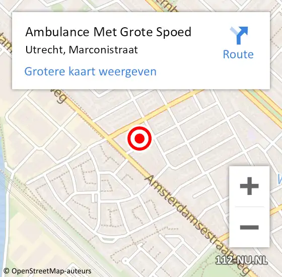 Locatie op kaart van de 112 melding: Ambulance Met Grote Spoed Naar Utrecht, Marconistraat op 2 oktober 2017 08:50