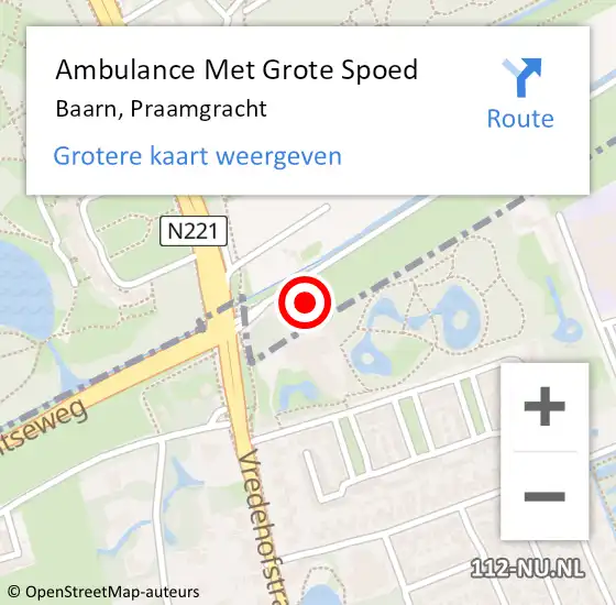 Locatie op kaart van de 112 melding: Ambulance Met Grote Spoed Naar Baarn, Praamgracht op 2 oktober 2017 09:39