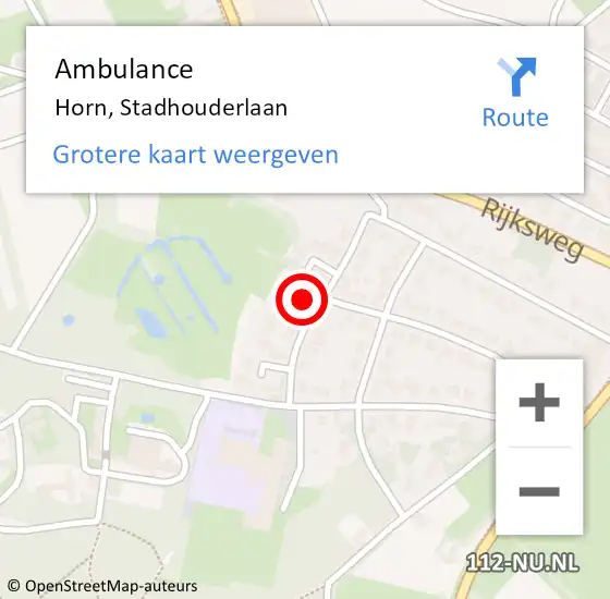 Locatie op kaart van de 112 melding: Ambulance Horn, Stadhouderlaan op 2 oktober 2017 09:46