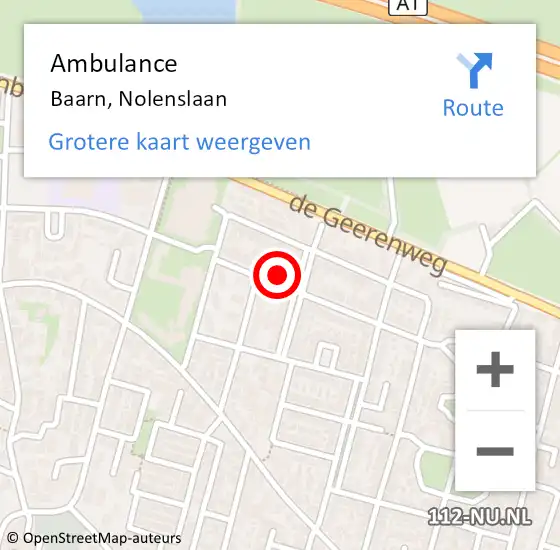 Locatie op kaart van de 112 melding: Ambulance Baarn, Nolenslaan op 2 oktober 2017 09:46