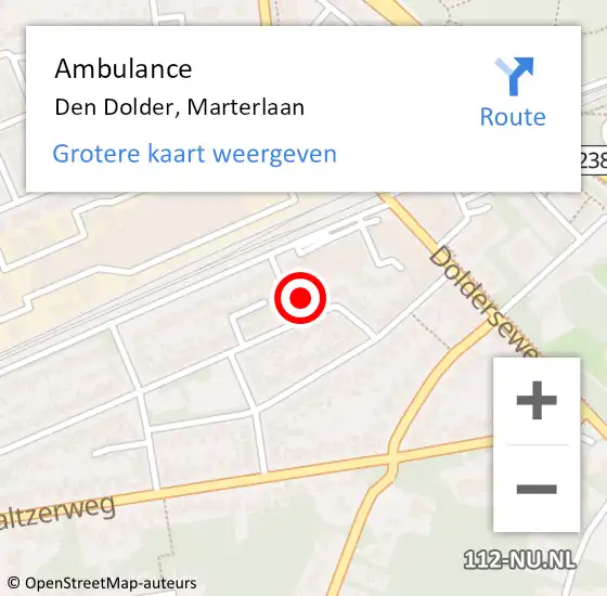 Locatie op kaart van de 112 melding: Ambulance Den Dolder, Marterlaan op 2 oktober 2017 10:12