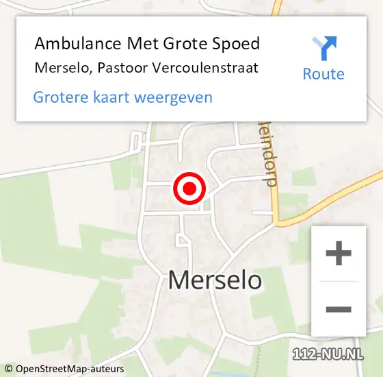 Locatie op kaart van de 112 melding: Ambulance Met Grote Spoed Naar Merselo, Pastoor Vercoulenstraat op 3 februari 2014 06:11