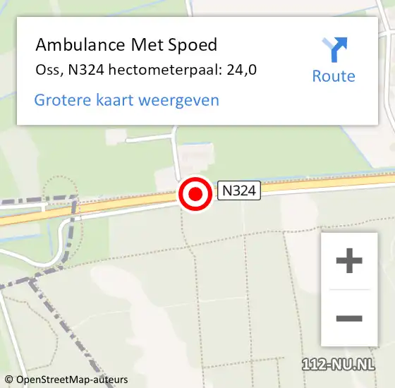 Locatie op kaart van de 112 melding: Ambulance Met Spoed Naar Oss, N324 hectometerpaal: 24,0 op 2 oktober 2017 12:00