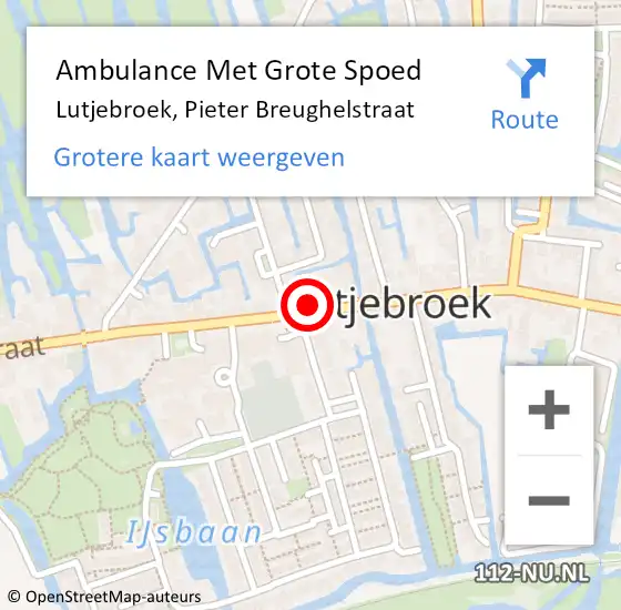 Locatie op kaart van de 112 melding: Ambulance Met Grote Spoed Naar Lutjebroek, Pieter Breughelstraat op 3 februari 2014 06:36