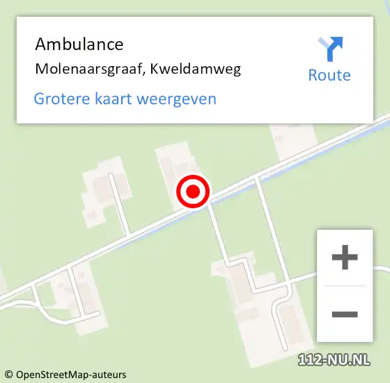 Locatie op kaart van de 112 melding: Ambulance Molenaarsgraaf, Kweldamweg op 2 oktober 2017 15:07