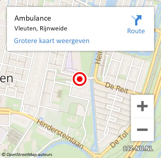 Locatie op kaart van de 112 melding: Ambulance Vleuten, Rijnweide op 2 oktober 2017 15:31